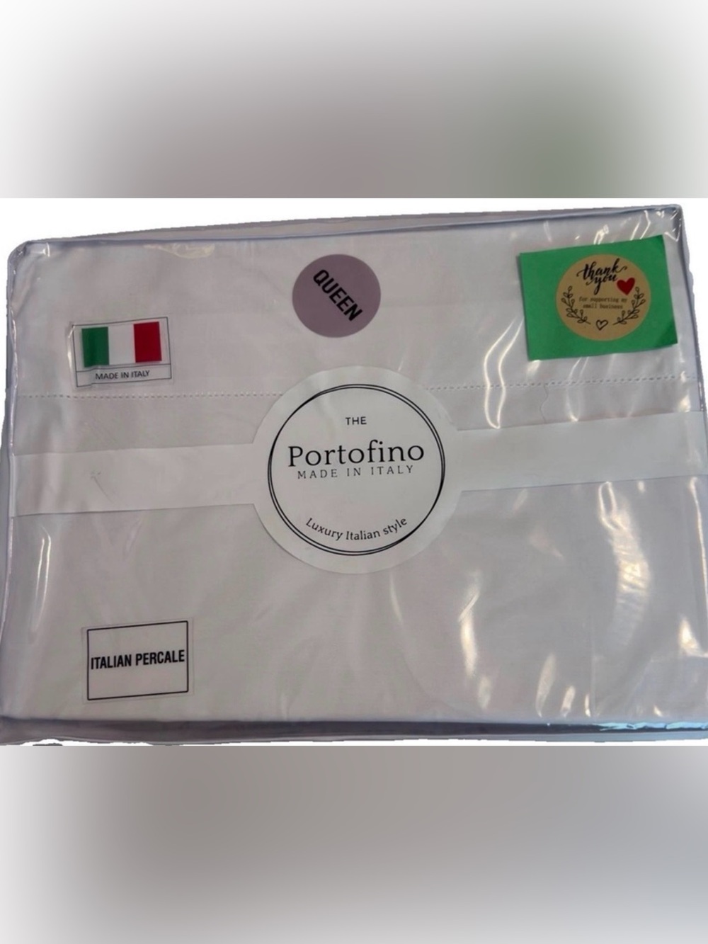 Portifino Italy  Hemstitch 100% Cotton Percale Luxury Queen Sheet Set New